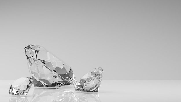glanzende diamant geplaatst op witte glanzende achtergrond, 3D-rendering
