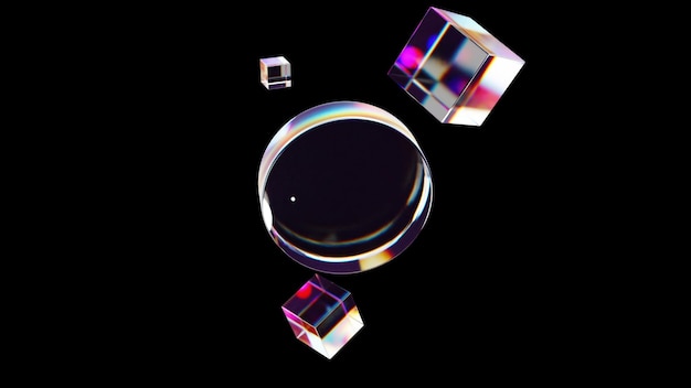 Glanzende dispersie cirkel en kubussen computer gegenereerd d render
