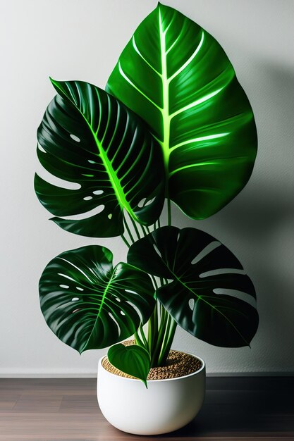 Foto glanzende donkergroene hartvormige bladeren van african mask alocasia amazonica olifantoorplant binnen