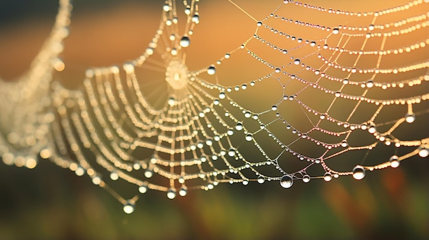 Glanzende druppels dauw bedekt spinnenweb