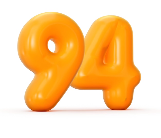 Glanzende oranje gelei nummer 94 of vierennegentig geïsoleerd op witte achtergrond met schaduw 3d illustratie