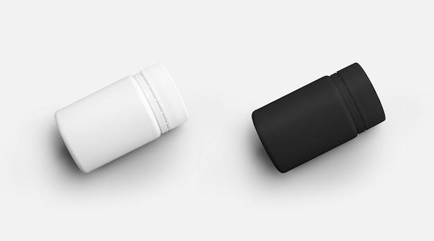 Glanzende pot presentatie witte zwarte doos voor pillen gel crème plastic container geïsoleerd op achtergrond