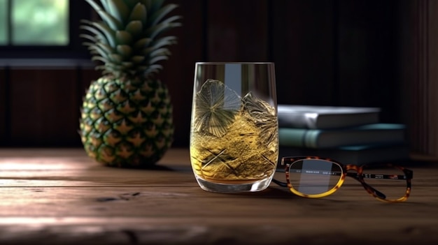 Glas ananassap en ananas generatieve ai