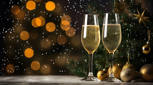 Glas champagne Kerstnacht Oudejaarsavond AI gegenereerd beeld