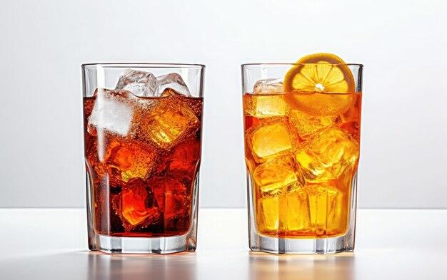 glas cola en sinaasappelsoda