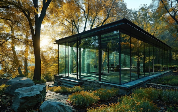 Foto glas huis met panorama.