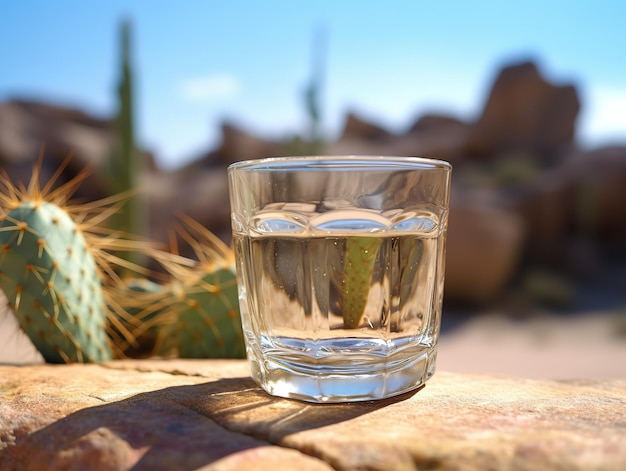 glas ijswater op de gegenereerde woestijn