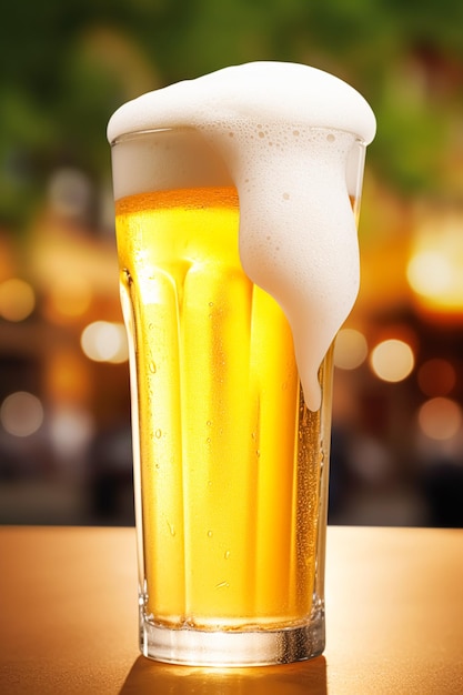Glas koud bier met schuimpint originele premium bierdrank alcoholaroma en idee voor feestviering