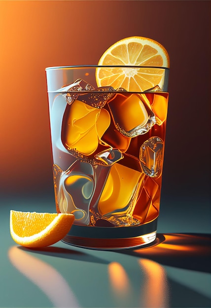 Glas koud vers limonadesap en ijsblokje voor gezond Gemaakt met Generative AI-technologie