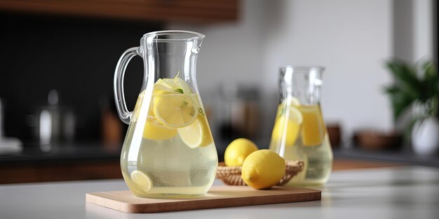 Glas kruiken met verse koude limonade.