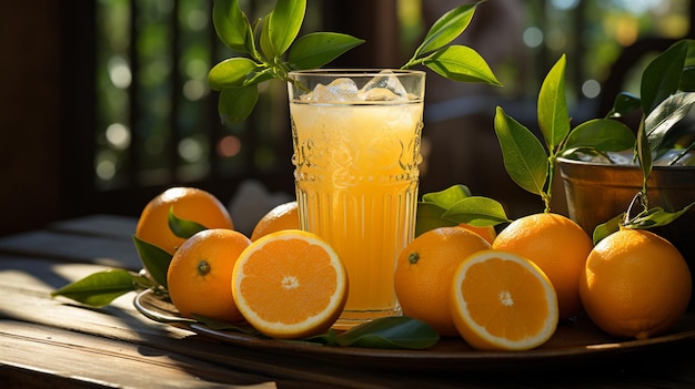 glas lekker vers sinaasappelsap op tafel buiten