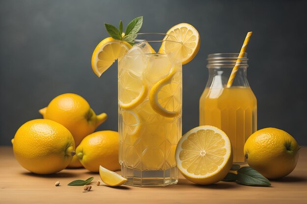 Glas limonade met verse citroenen ai generatief