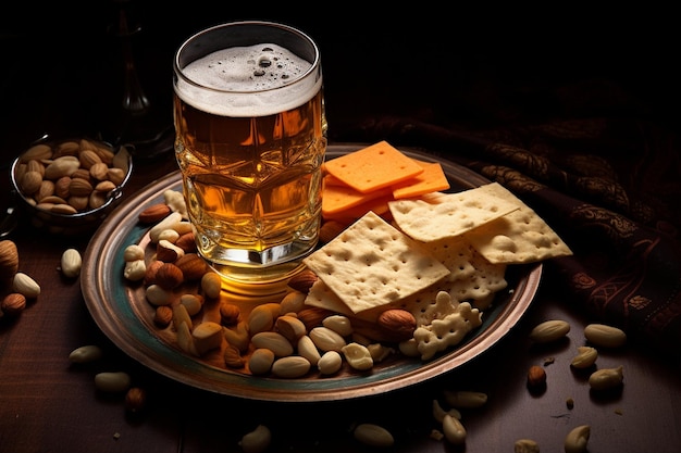 Glas met chips, noten en crackers