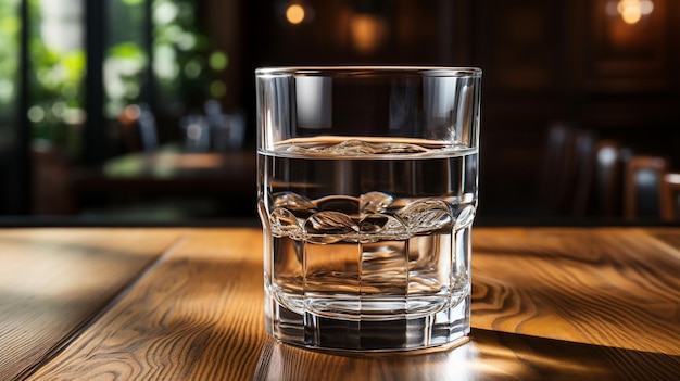 glas met zoet water op een houten tafel