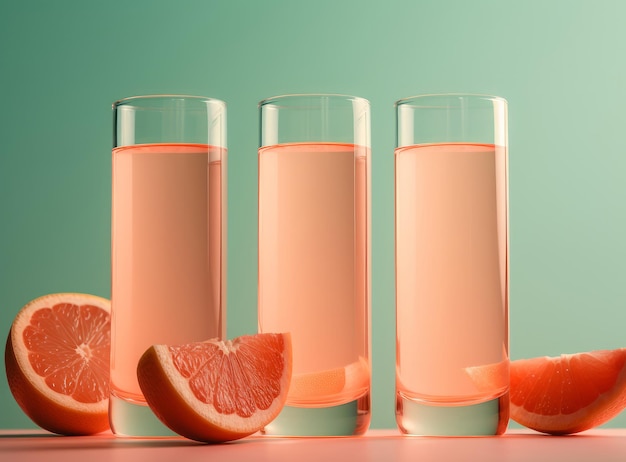 Glas pompelmoessap met schijfjes sinaasappel Illustratie AI Generatief
