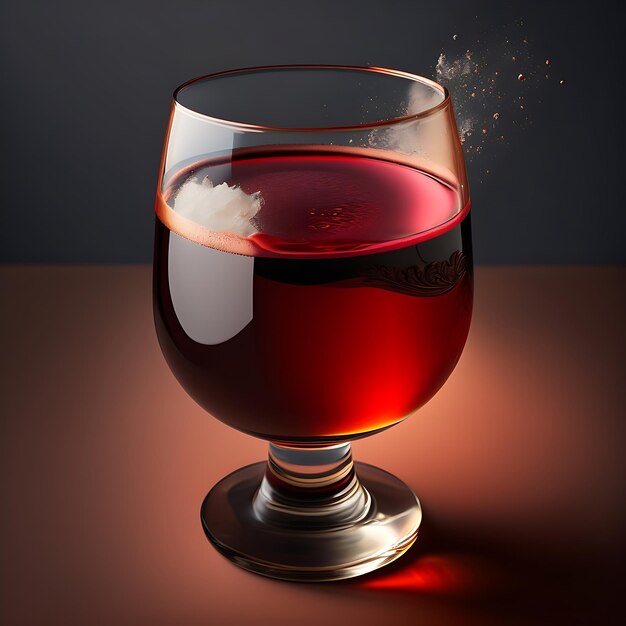 Glas rode wijn met zonneschijnschaduweffect Concept van wijnproeven Plat bovenaanzicht