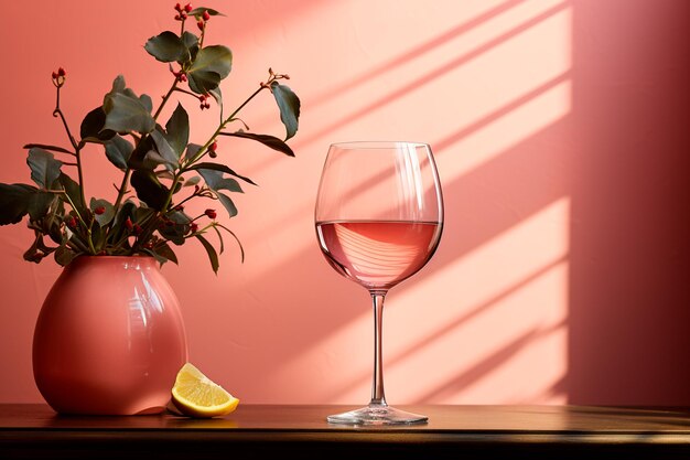 glas rode wijn op roze achtergrond