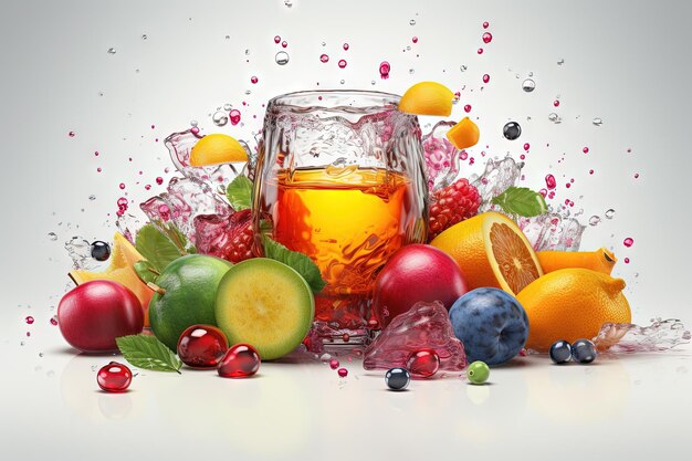 Glas sap met fruit en bessen op tafel Drink een scheutje zoete biologische cocktail Gegenereerde AI