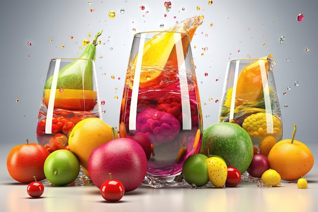 Glas sap met fruit en bessen op tafel Drink een scheutje zoete biologische cocktail Gegenereerde AI
