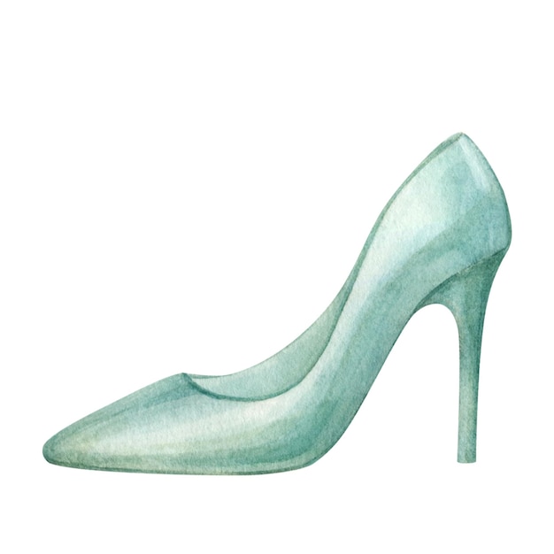 Glas slipper Blauwe vrouwen schoenen De illustratie is met de hand getekend in waterverf en geïsoleerd