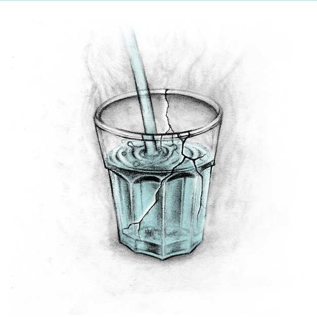 glas spleet tekening schets illustratie drinkbeker plastic water koud object