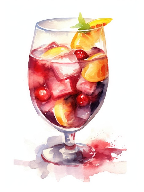 Glas van sangria aquarel illustratie generatieve ai