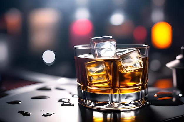 Glas whisky met ijs op de bar. Onduidelijke achtergrond op de speeltuin.