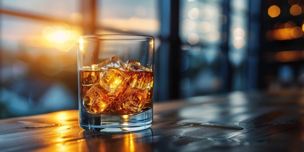 Glas whisky met ijsblokjes