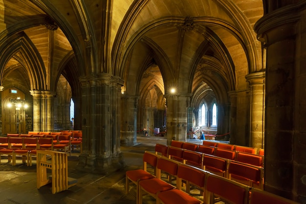 Glasgow , Scotland - May 15 , 2019 : Interior design in Glasgow Cathedral  where is the oldest cathedral on mainland Scotland and is the oldest building in Glasgow
