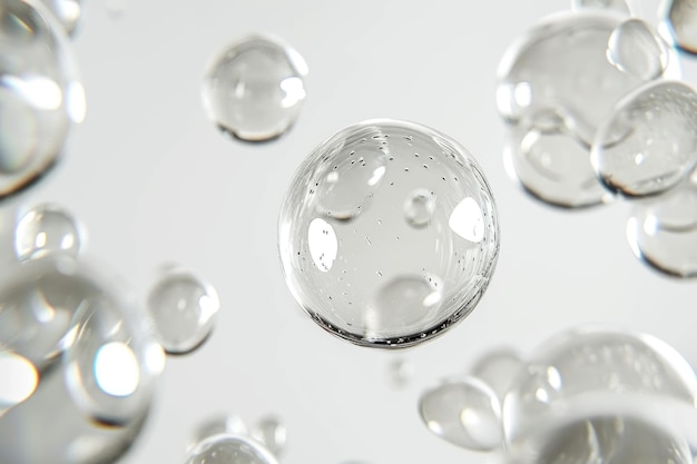 Foto glasheldere bubbels die over een witte achtergrond stromen