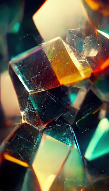 Glaskristallen en prisma's met kleurenspectrumstralen Abstracte optische kunstachtergrond 3D illustratie