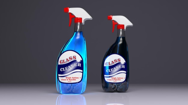 Glasreiniger spray plastic flessen 3d illustratie