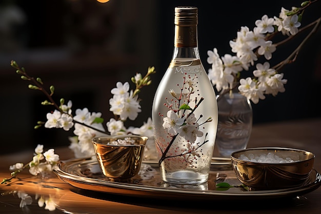 写真 豪華なセッティングと豪華なスタイルを誇るガラス製アルコールボトルの写真撮影