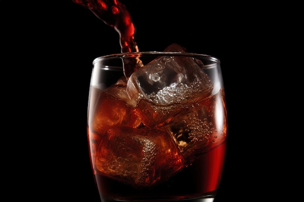 Стакан алкоголя наливается в стакан с кубиками льда.