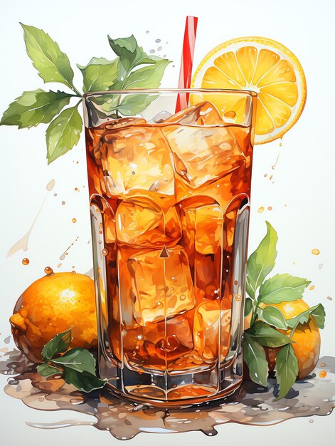 Glass of aperol spritz cocktail or delicious fresh cold orange juice and orange slice summer drink