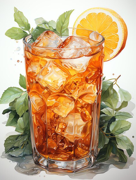 Glass of aperol spritz cocktail or delicious fresh cold orange juice and orange slice summer drink