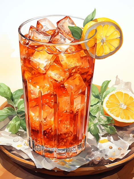 Glass of aperol spritz cocktail or delicious fresh cold orange juice and orange slice summer drink