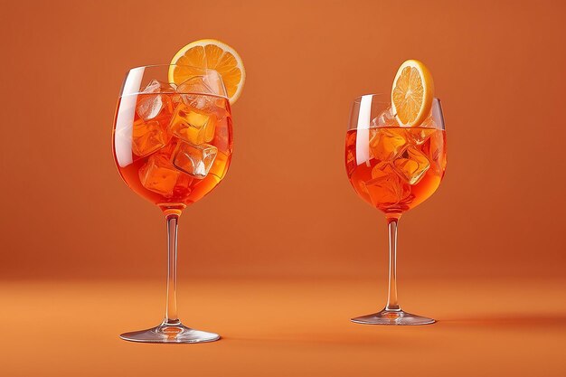 Glass of aperol spritz cocktail isolated on orange background ai generative