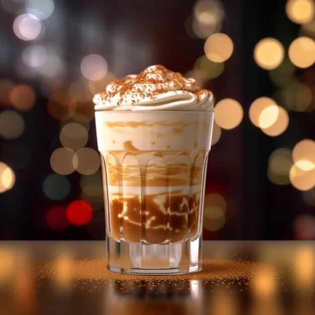 Foto un bicchiere di appetitoso latte piccante su uno sfondo sfocato con illustrazione 3d