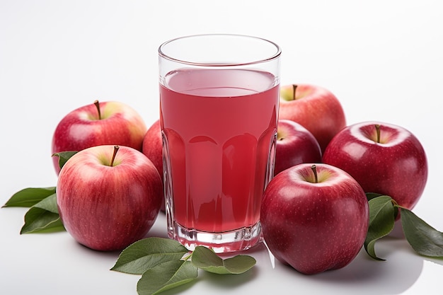 Склянка яблочного сока в окружении красных яблок