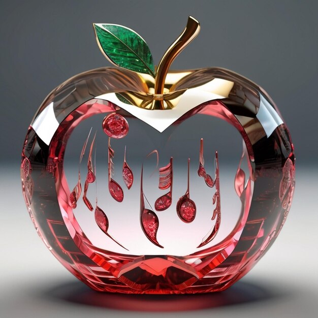 a glass apple with a leaf on it is made by a rose