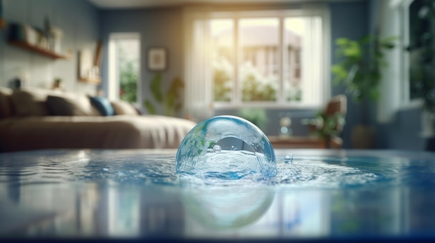 Glass Ball Floating on Top of a Table