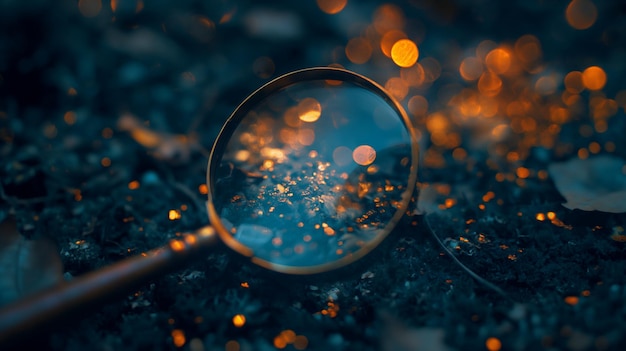 a glass ball sits on the ground with the lights on