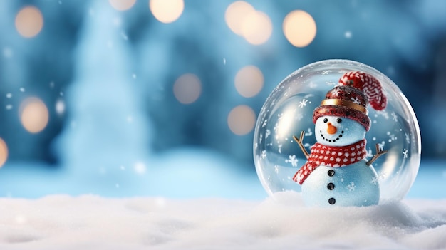 Glass ball on snow with snowman inside for Christmas Generative AI