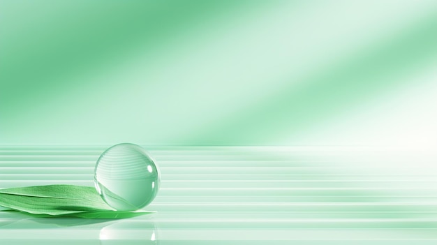 A glass ball on a table with a green background.