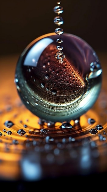 a glass ball that is on a glass table