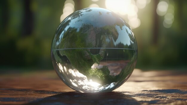 A glass ball that is on a table