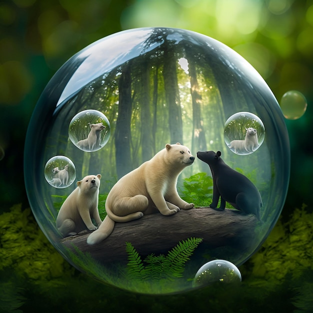 Photo a glass ball with a bear and a black bear inside.