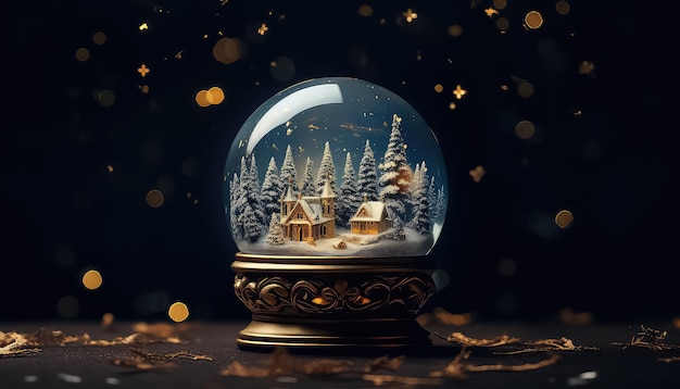 Glass ball with beautiful winter landscape christmas and new year concept