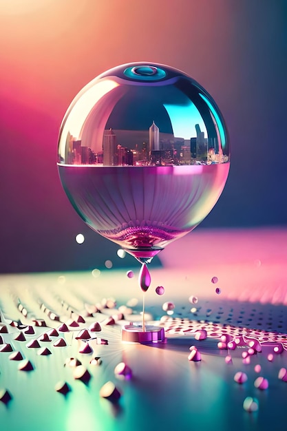 Photo a glass ball with a city in the background